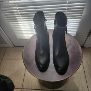 Women's Black Leather Ankle Booties with Side Zip